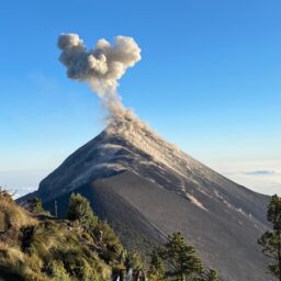 View from Volcan Acatenango of Volcan de Fuego erupting